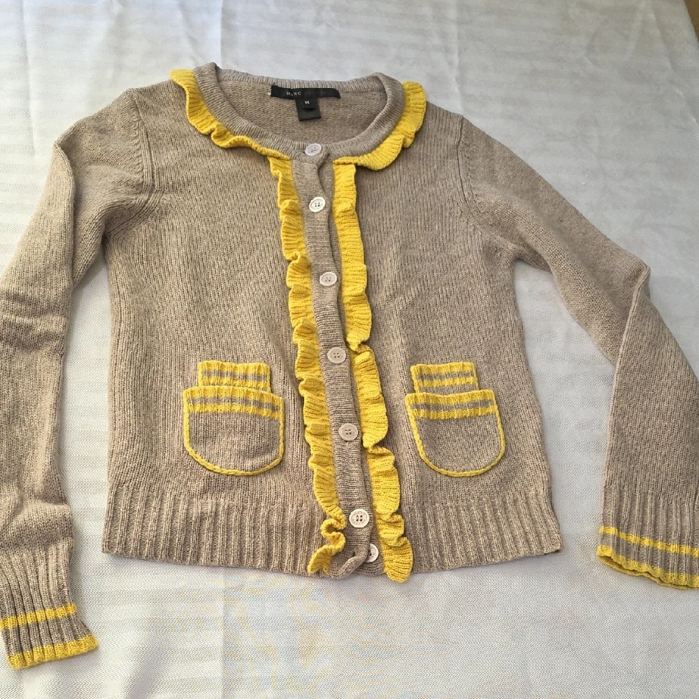 Marc Jacobs Beige‎ and Yellow Ruffle Cardigan